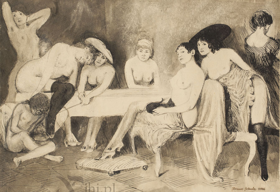 Bruno Schulz, "Playful Women", drawing from the collection of the Jewish Historical Institute displayed at the "Drohobycz Artists" exhibition in the Warsaw Kordegardzie Gallery